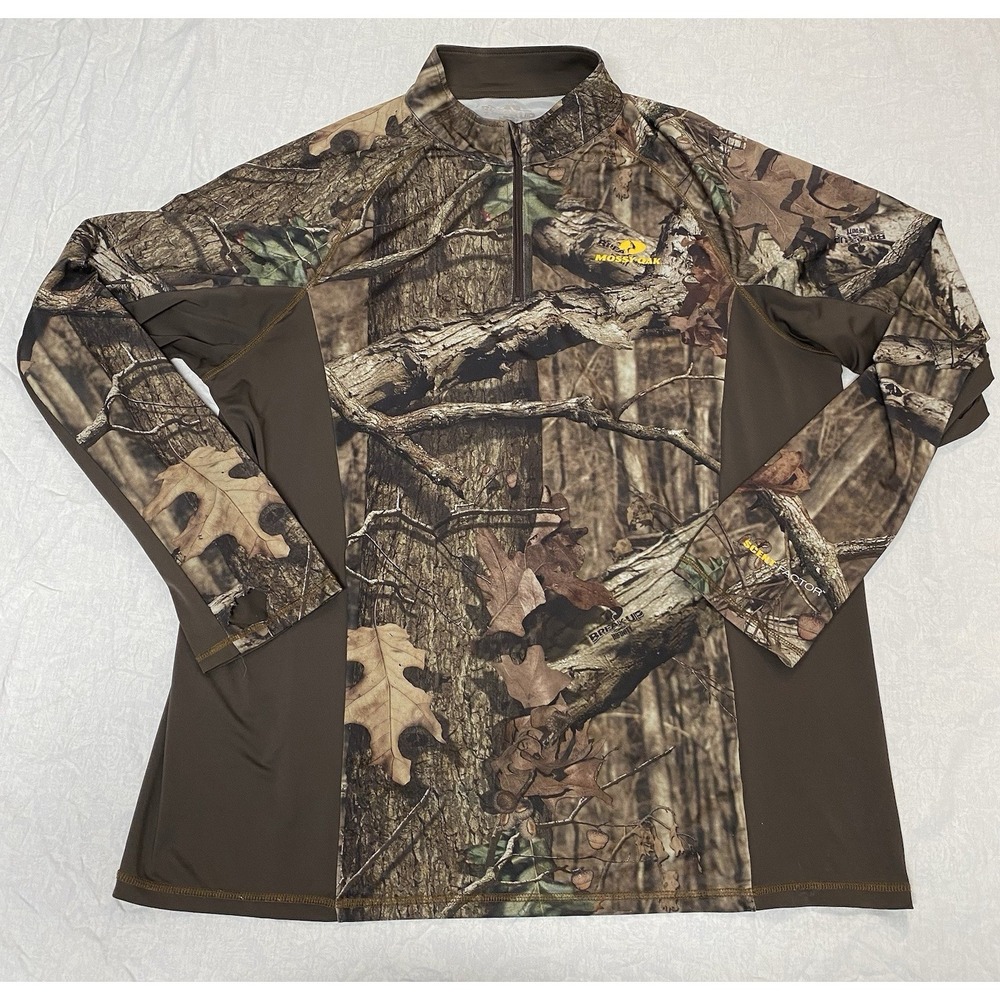 Mossy Oak Break-Up Camo 1/4 Zip Hunting Shirt Mens L‎ Scent Factor READ DESCR